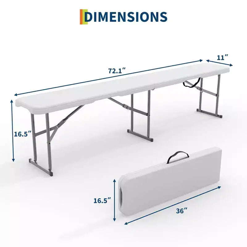 Lot de 2 bancs pliants de 1,8 m, banc de pique-nique portable avec plateau en PEHD robuste et cadre en acier, banc de camping pliable en deux avec poignée de transport