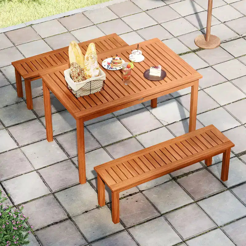Costway Banc extérieur en bois pour 2 personnes avec assise à lattes, mobilier de salle à manger pour véranda avant, 1/2 pièces