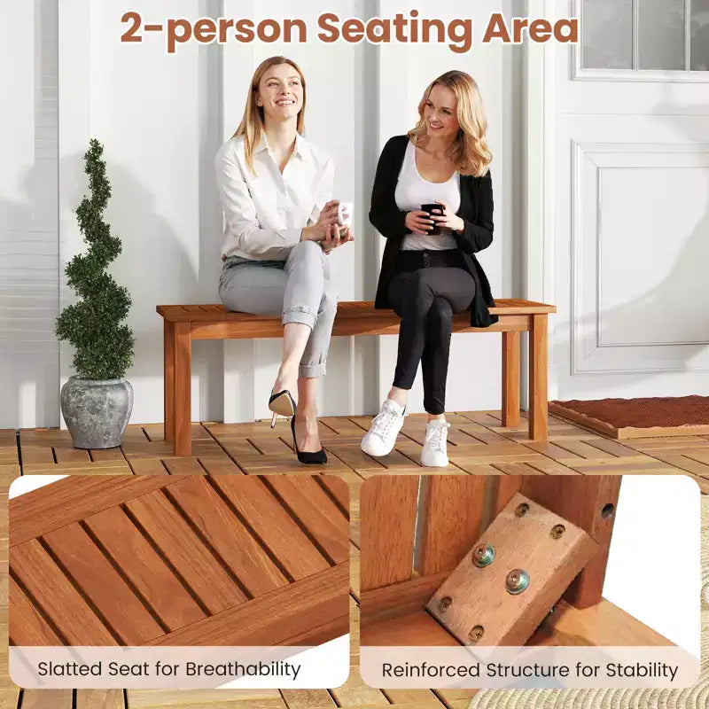 Costway Banc extérieur en bois pour 2 personnes avec assise à lattes, mobilier de salle à manger pour véranda avant, 1/2 pièces