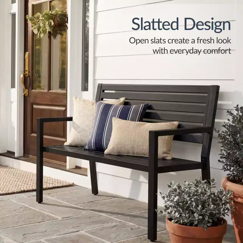 Best Choice Products Banc d'extérieur en métal, banc de jardin avec capacité de 358 kg, assise à lattes en acier avec accoudoirs