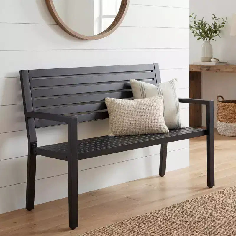 Best Choice Products Banc d'extérieur en métal, banc de jardin avec capacité de 358 kg, assise à lattes en acier avec accoudoirs