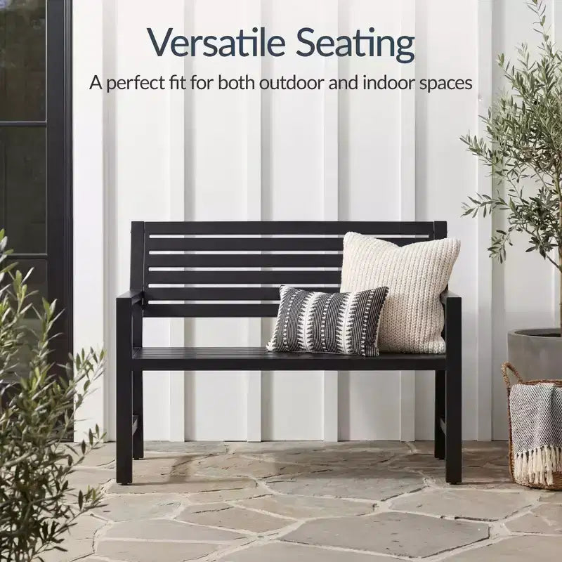 Best Choice Products Banc d'extérieur en métal, banc de jardin avec capacité de 358 kg, assise à lattes en acier avec accoudoirs