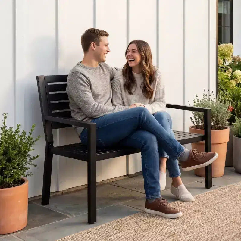 Best Choice Products Banc d'extérieur en métal, banc de jardin avec capacité de 358 kg, assise à lattes en acier avec accoudoirs