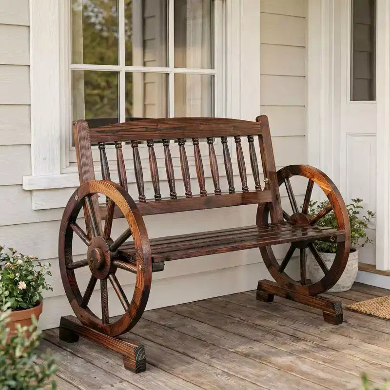 Karl Home | Rustic Wagon-Inspired Solid Wood Patio Bench