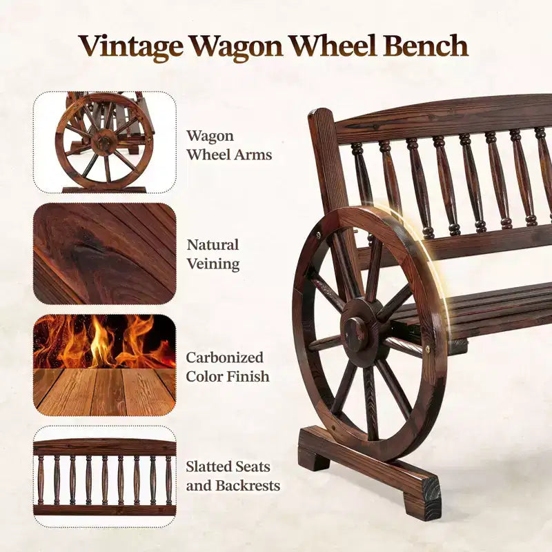 Karl Home | Banc de patio en bois massif d'inspiration chariot rustique