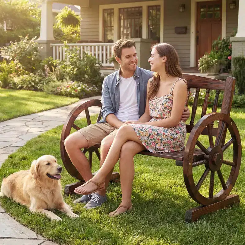 Karl Home | Banc de patio en bois massif d'inspiration chariot rustique