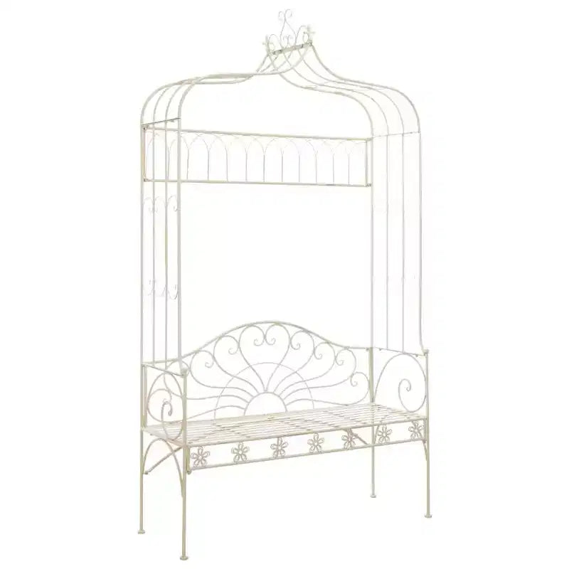 vidaXL Garden Bench Antique White Wrought Iron Standard Garden Bench