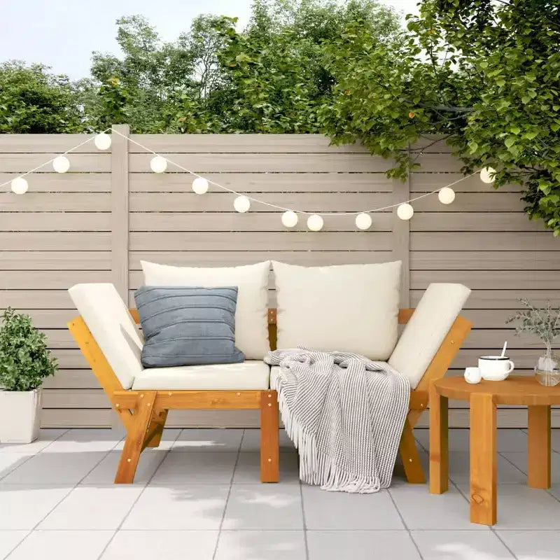 vidaXL Banc de jardin crème blanc bois d'acacia massif 2-en-1 réglable