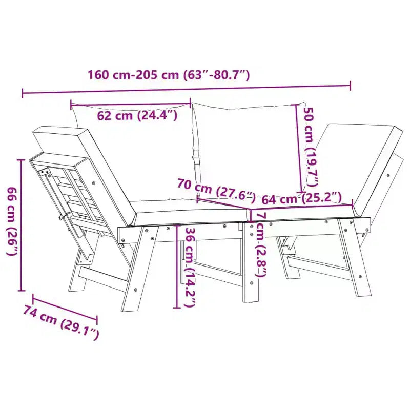 vidaXL Banc de jardin crème blanc bois d'acacia massif 2-en-1 réglable