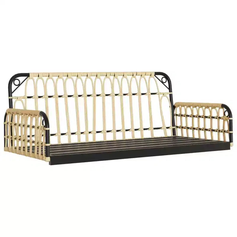 vidaXL Banc balançoire marron, noir, crème rotin PE, acier enduit de poudre