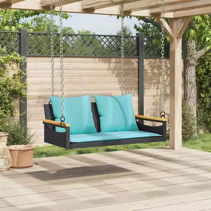 vidaXL Banc-balançoire de jardin noir et bleu