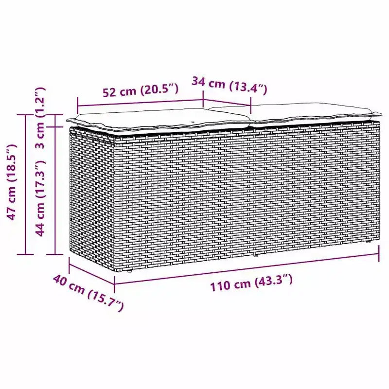 vidaXL Banc de jardin avec coussin marron 43,3x15,7x17,3 cm résine tressée