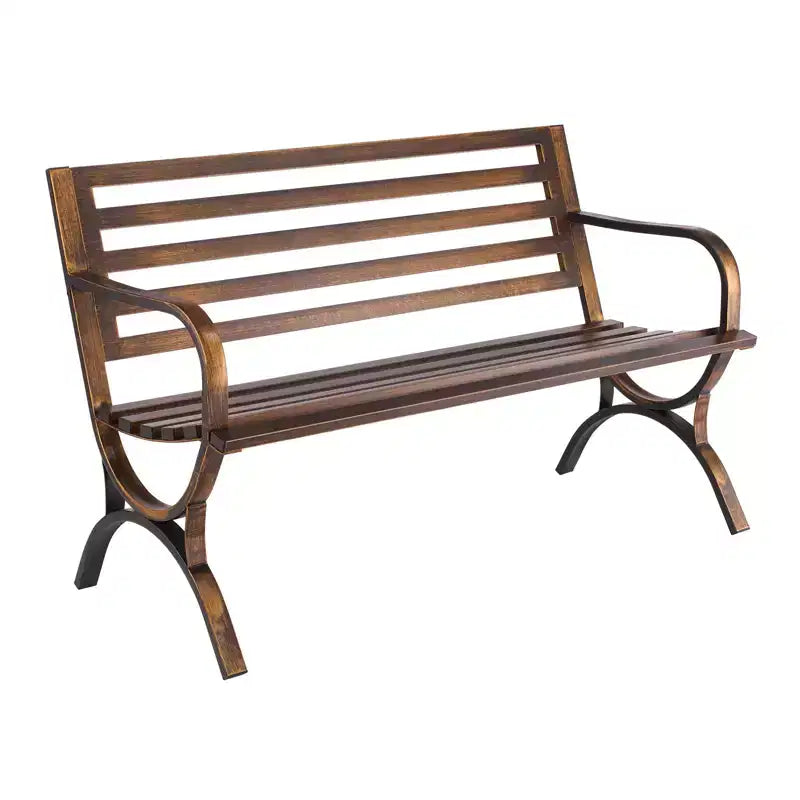 Banc de jardin Rashid GDFStudio en métal moderne avec accoudoirs et dossier à lattes