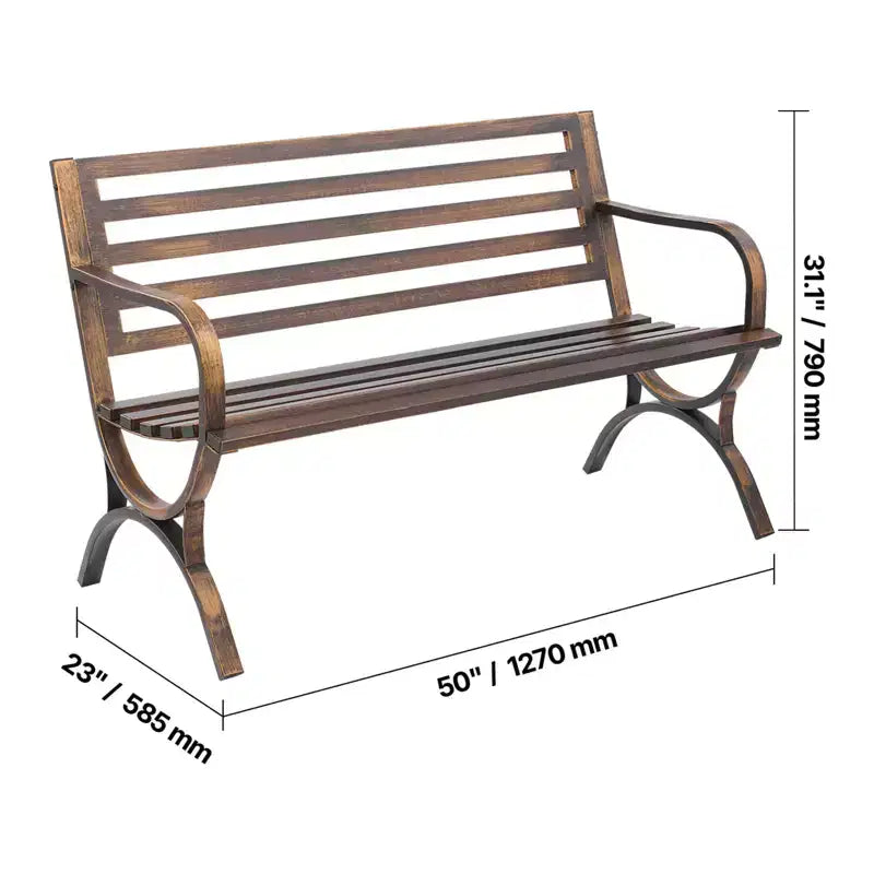 Banc de jardin Rashid GDFStudio en métal moderne avec accoudoirs et dossier à lattes