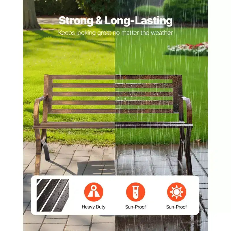 Banc de jardin Rashid GDFStudio en métal moderne avec accoudoirs et dossier à lattes