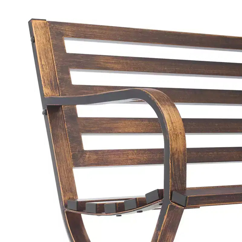 Banc de jardin Rashid GDFStudio en métal moderne avec accoudoirs et dossier à lattes