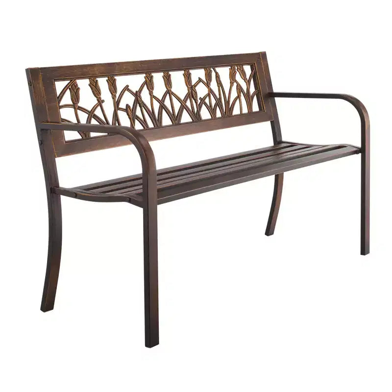Banc de jardin GDFStudio Daiki moderne en acier avec dossier floral en PVC et accoudoirs à bords arrondis