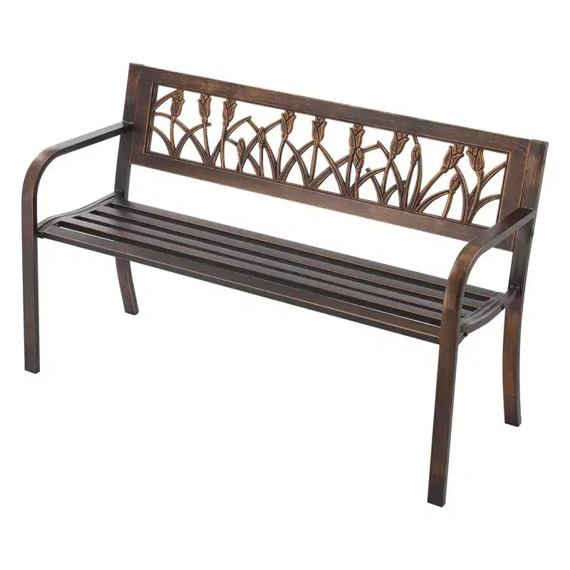Banc de jardin GDFStudio Daiki moderne en acier avec dossier floral en PVC et accoudoirs à bords arrondis