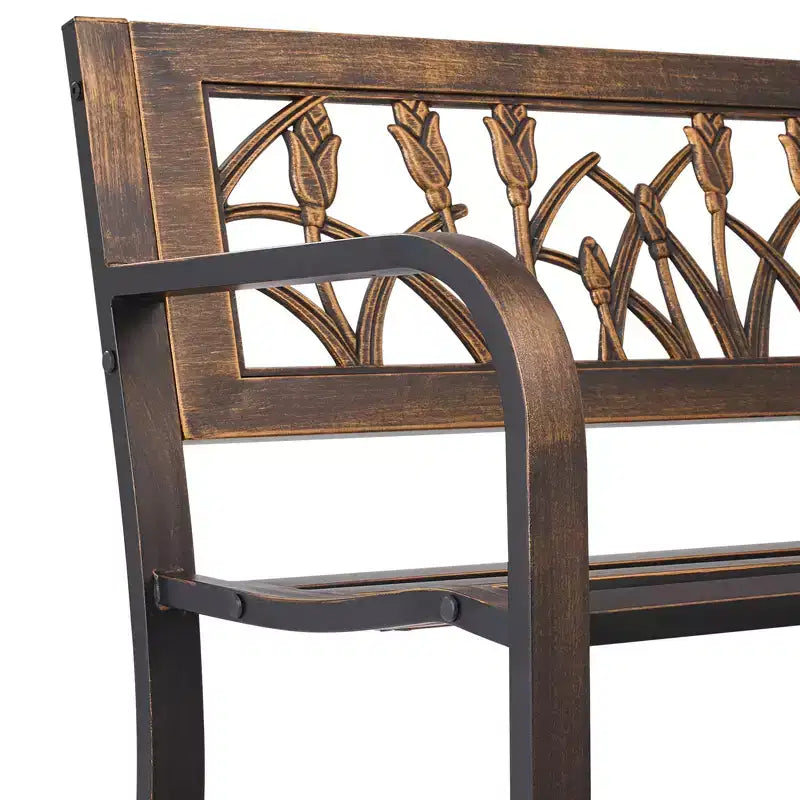 Banc de jardin GDFStudio Daiki moderne en acier avec dossier floral en PVC et accoudoirs à bords arrondis