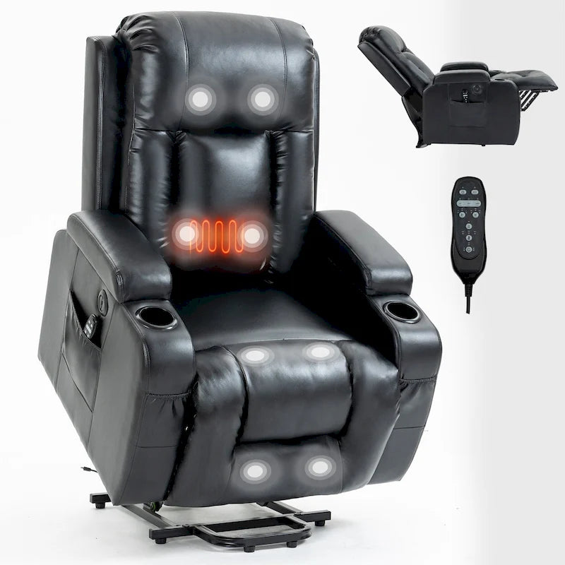 Fauteuil inclinable électrique robuste pour personnes âgées avec massage et chauffage lombaire