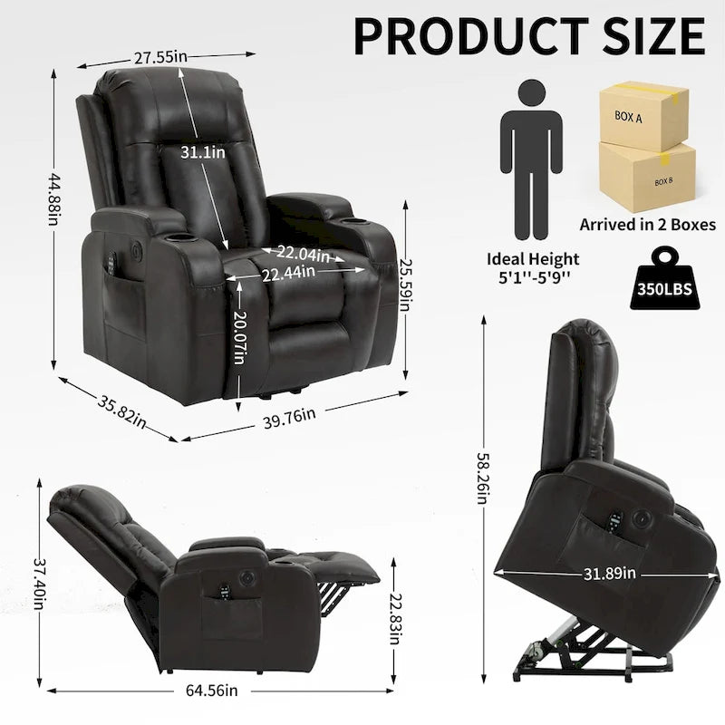 Fauteuil inclinable électrique robuste pour personnes âgées avec massage et chauffage lombaire