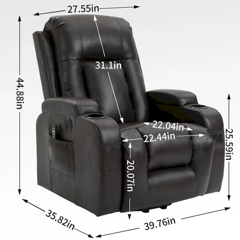 Fauteuil inclinable électrique robuste pour personnes âgées avec massage et chauffage lombaire