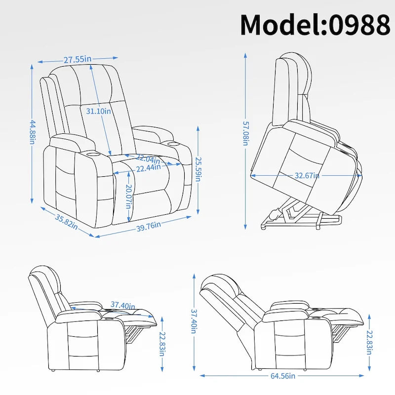 Fauteuil inclinable électrique robuste pour personnes âgées avec massage et chauffage lombaire