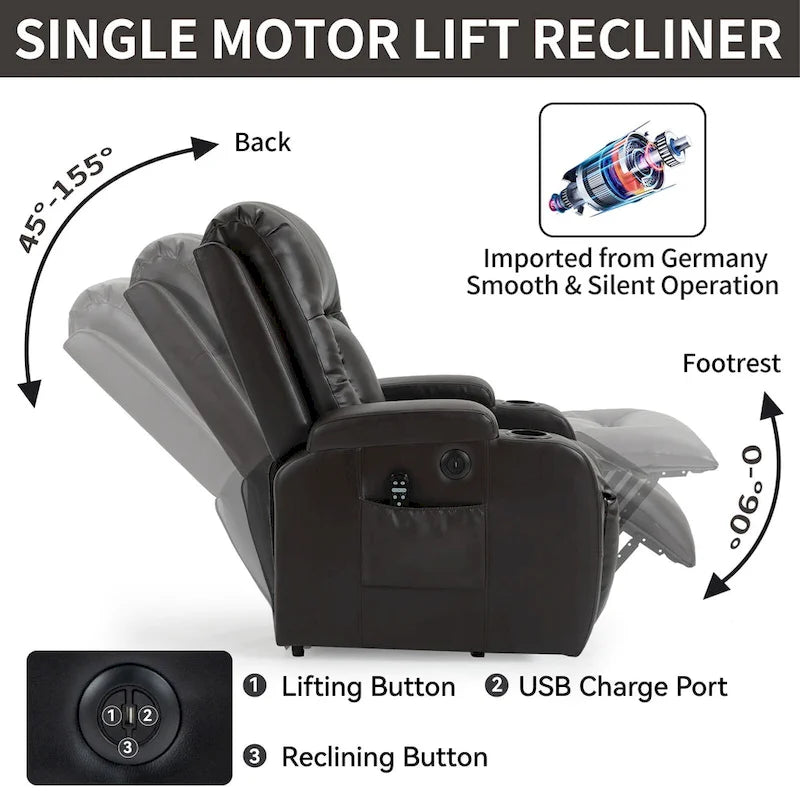 Fauteuil inclinable électrique robuste pour personnes âgées avec massage et chauffage lombaire