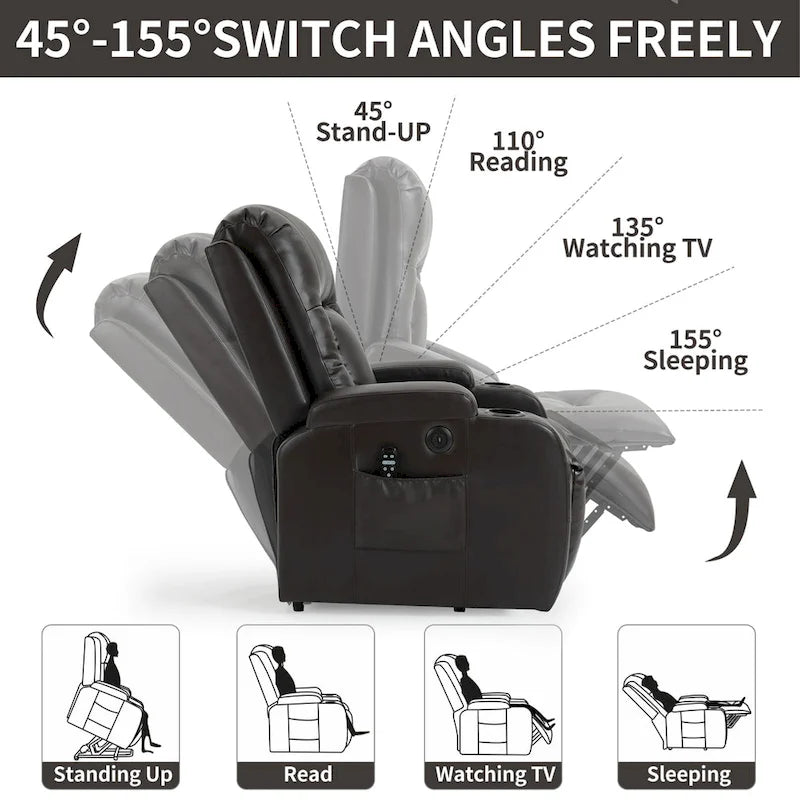 Fauteuil inclinable électrique robuste pour personnes âgées avec massage et chauffage lombaire
