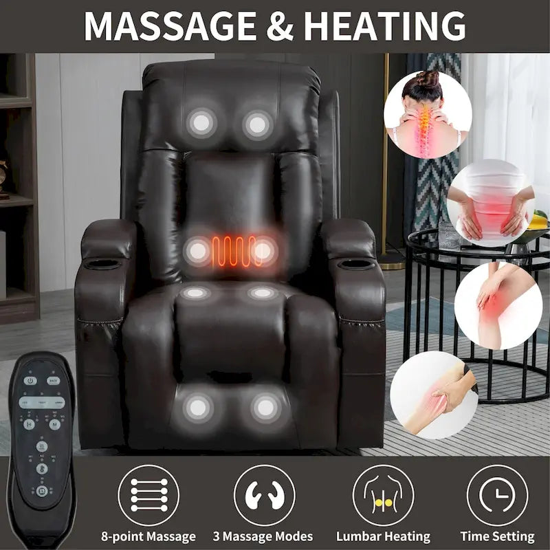 Fauteuil inclinable électrique robuste pour personnes âgées avec massage et chauffage lombaire