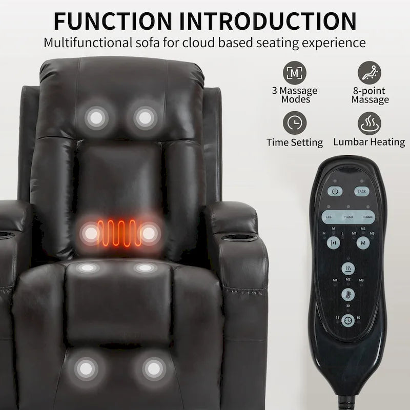 Fauteuil inclinable électrique robuste pour personnes âgées avec massage et chauffage lombaire