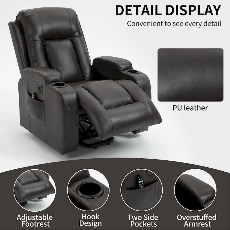 Fauteuil inclinable électrique robuste pour personnes âgées avec massage et chauffage lombaire