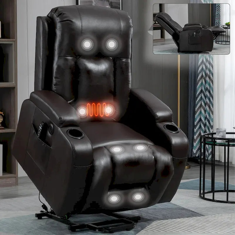 Fauteuil inclinable électrique robuste pour personnes âgées avec massage et chauffage lombaire