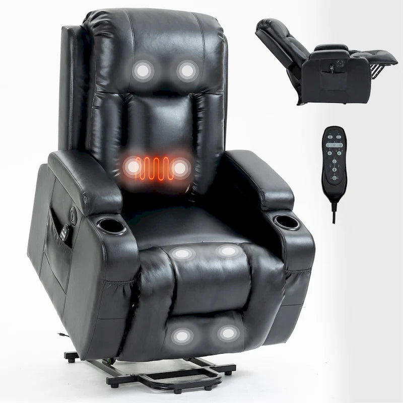 Fauteuil inclinable électrique robuste pour personnes âgées avec massage et chauffage lombaire