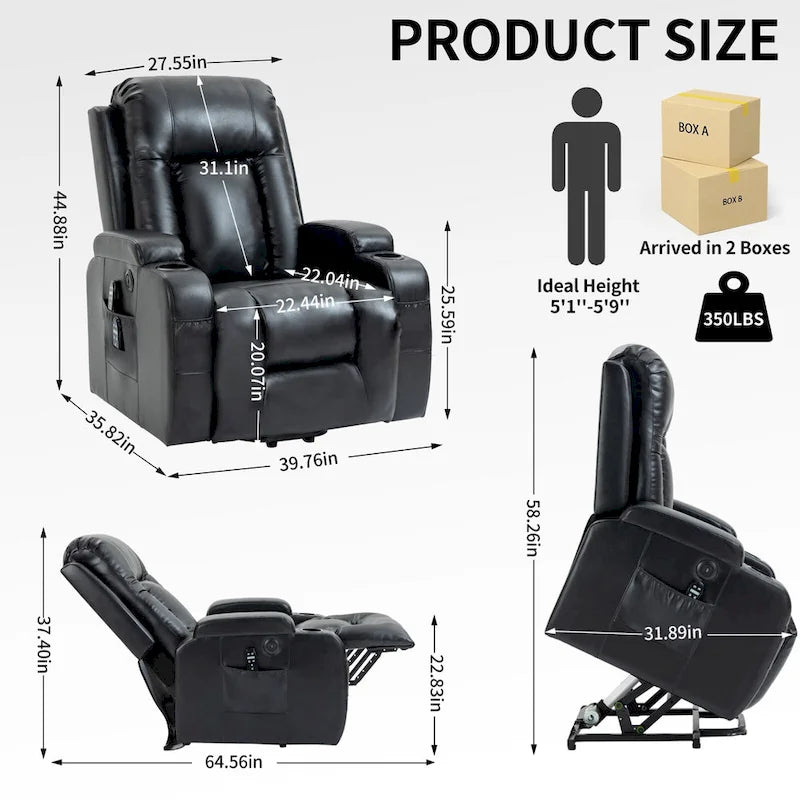 Fauteuil inclinable électrique robuste pour personnes âgées avec massage et chauffage lombaire