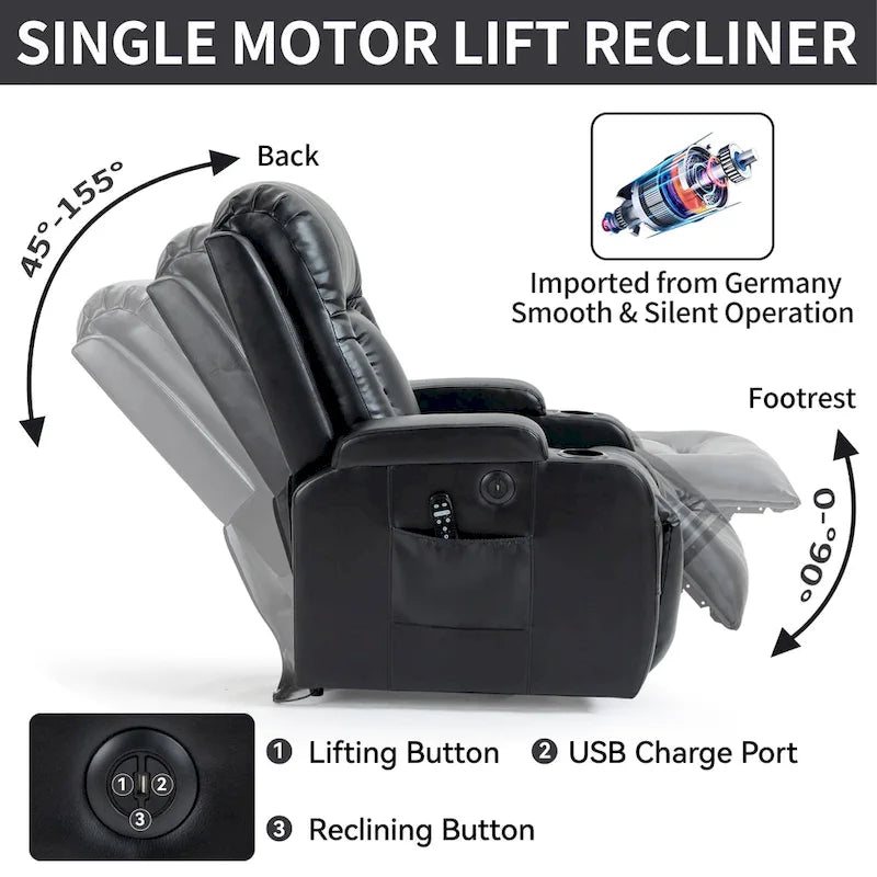 Fauteuil inclinable électrique robuste pour personnes âgées avec massage et chauffage lombaire