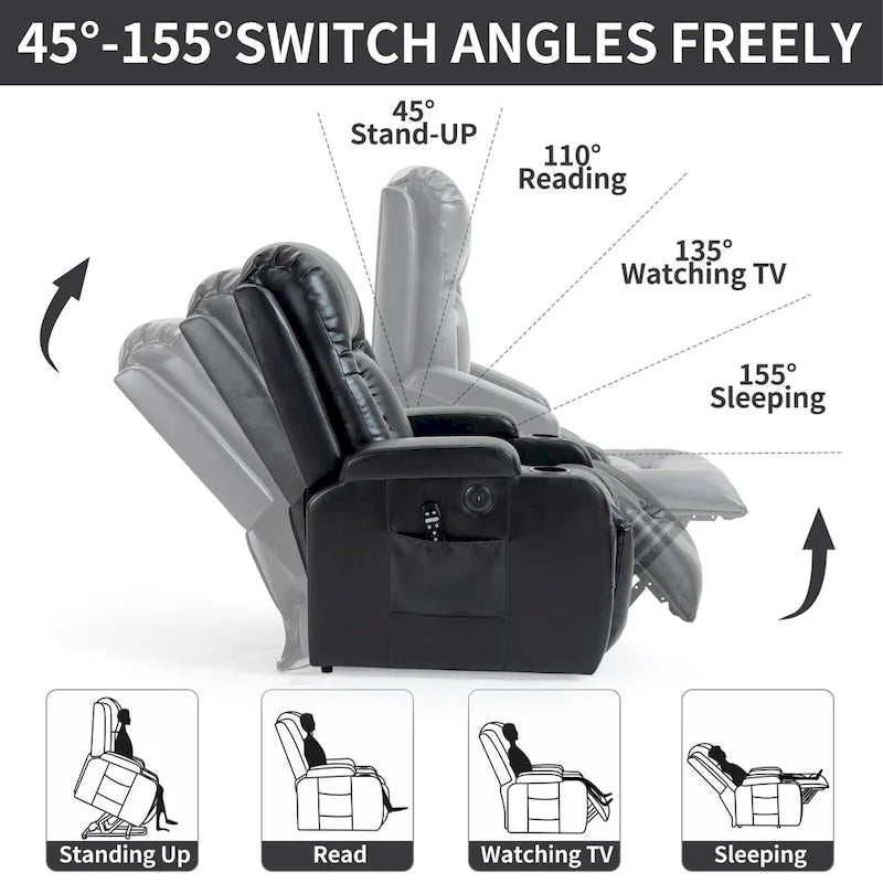 Fauteuil inclinable électrique robuste pour personnes âgées avec massage et chauffage lombaire