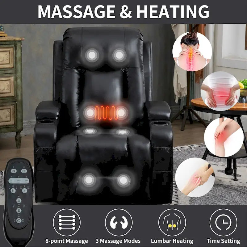 Fauteuil inclinable électrique robuste pour personnes âgées avec massage et chauffage lombaire