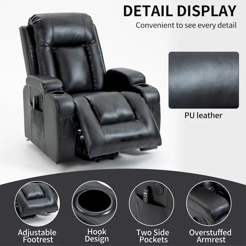 Fauteuil inclinable électrique robuste pour personnes âgées avec massage et chauffage lombaire