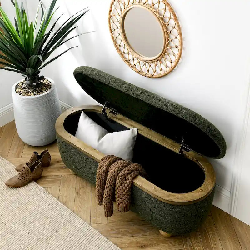 Banc Ottoman de Rangement, Banc Ottoman Capitonnage avec Rangement et Assise, Grand Banc de Rangement pour Couvertures et Repose-Pieds