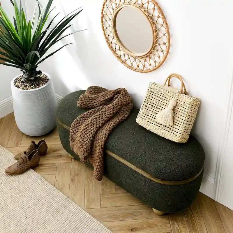 Banc Ottoman de Rangement, Banc Ottoman Capitonnage avec Rangement et Assise, Grand Banc de Rangement pour Couvertures et Repose-Pieds