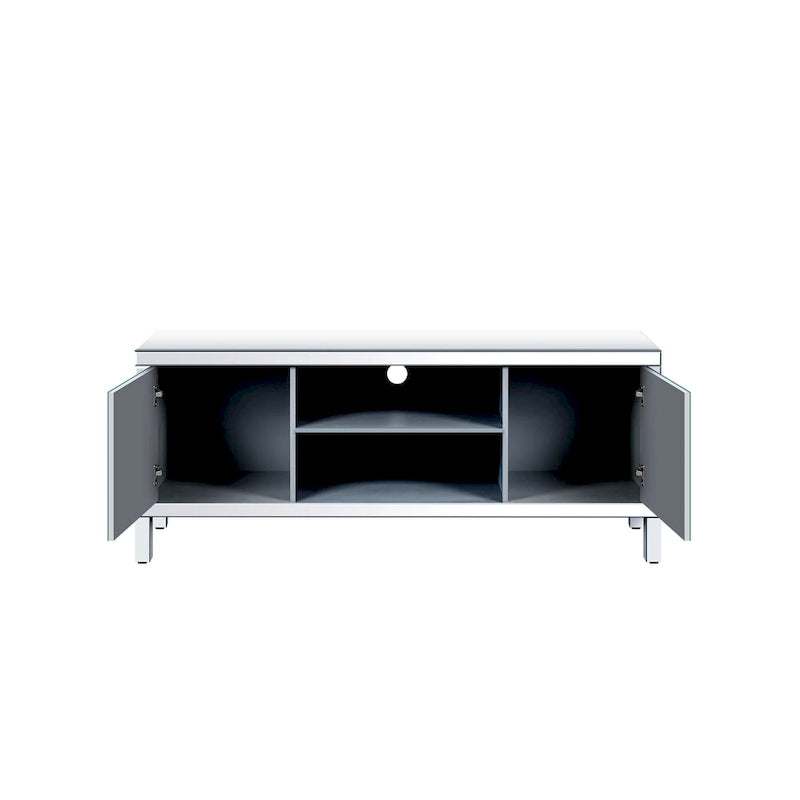 Meuble TV de 150 cm avec portes miroir en losange et rangement pour téléviseurs jusqu'à 65 pouces