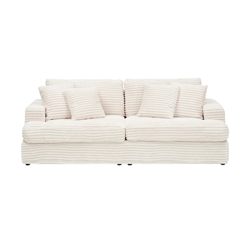 Canapé 3 places en velours côtelé blanc 79,3 avec 4 coussins décoratifs, coussin à ressorts