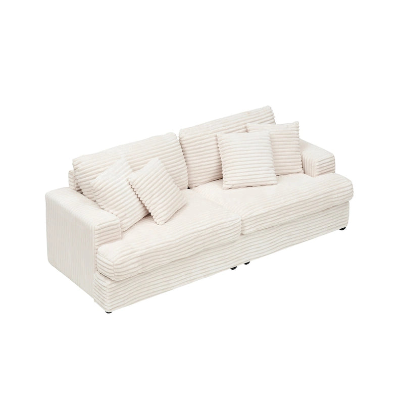 Canapé 3 places en velours côtelé blanc 79,3 avec 4 coussins décoratifs, coussin à ressorts