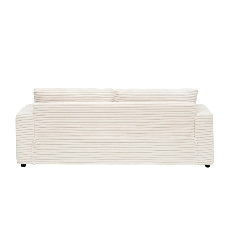Canapé 3 places en velours côtelé blanc 79,3 avec 4 coussins décoratifs, coussin à ressorts
