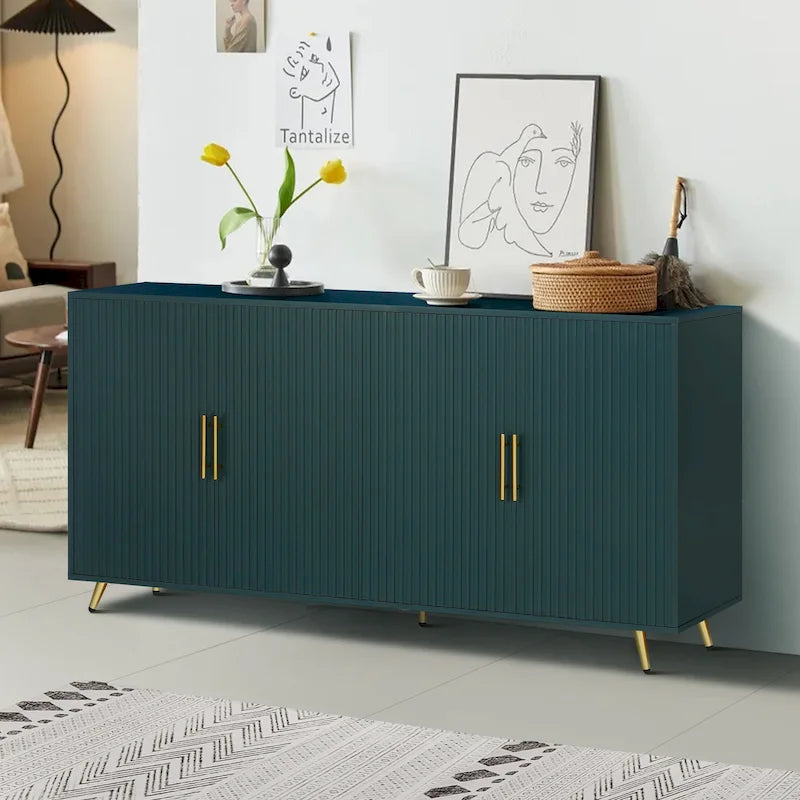 Meuble TV de 60 po avec poignées antiques, rangement et tablettes réglables