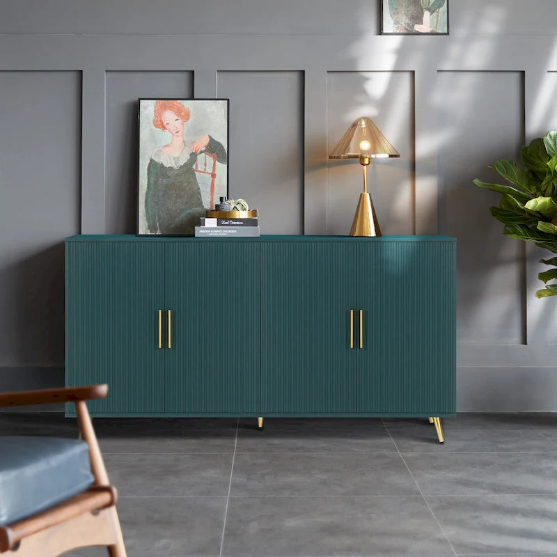 Meuble TV de 60 po avec poignées antiques, rangement et tablettes réglables