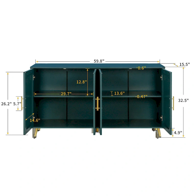Meuble TV de 60 po avec poignées antiques, rangement et tablettes réglables