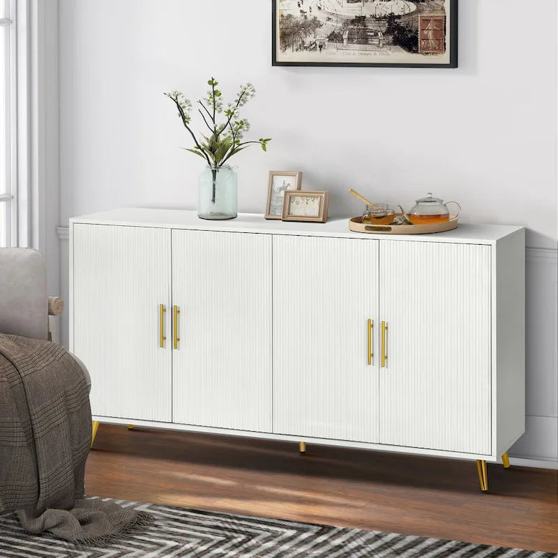 Meuble TV de 60 po avec poignées antiques, rangement et tablettes réglables