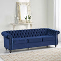 Canapé 3 places Chesterfield capitonné avec clous et pieds Blue 84.75